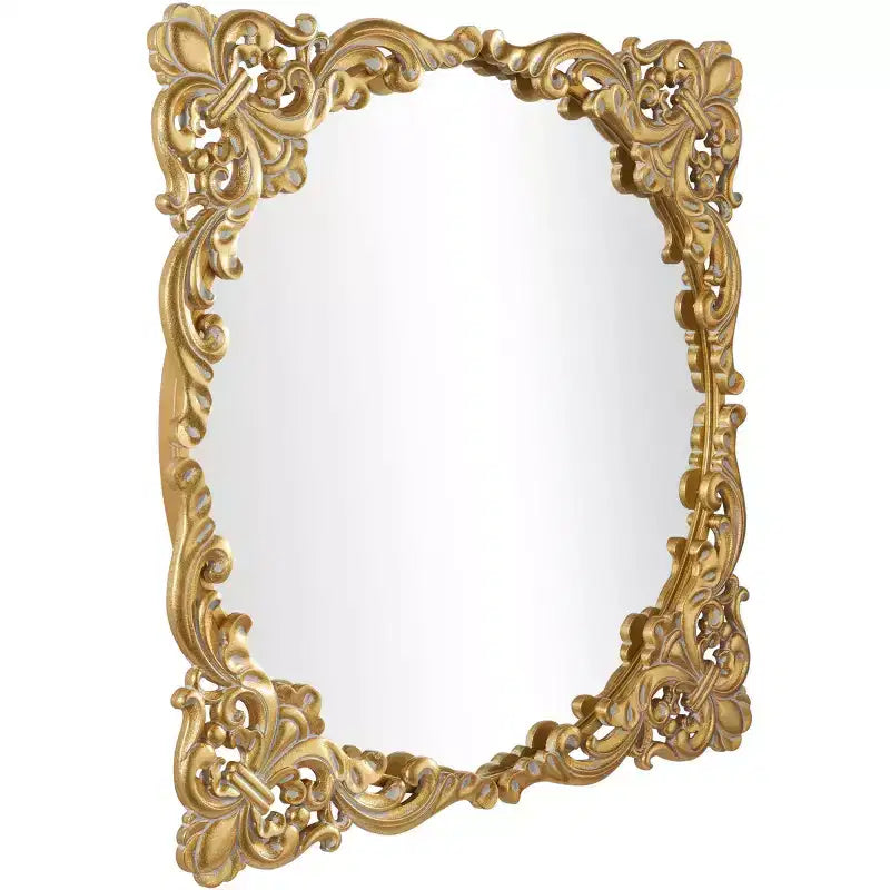 Miroir mural baroque en métal et fleurs, détails vieillis, doré
