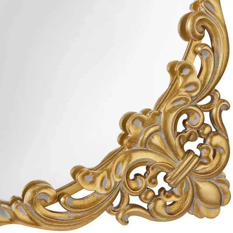 Miroir mural baroque en métal et fleurs, détails vieillis, doré
