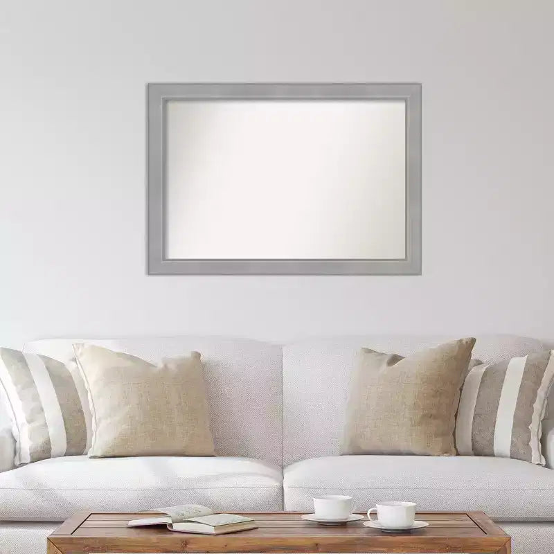Miroir mural rectangulaire en nickel brossé non biseauté : Cadre moderne en polystyrène