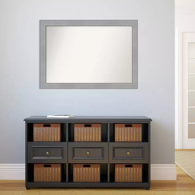 Miroir mural rectangulaire en nickel brossé non biseauté : Cadre moderne en polystyrène