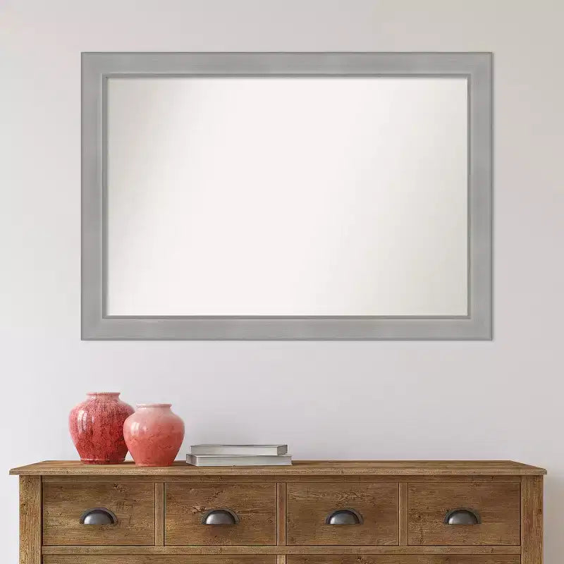 Miroir mural rectangulaire en nickel brossé non biseauté : Cadre moderne en polystyrène