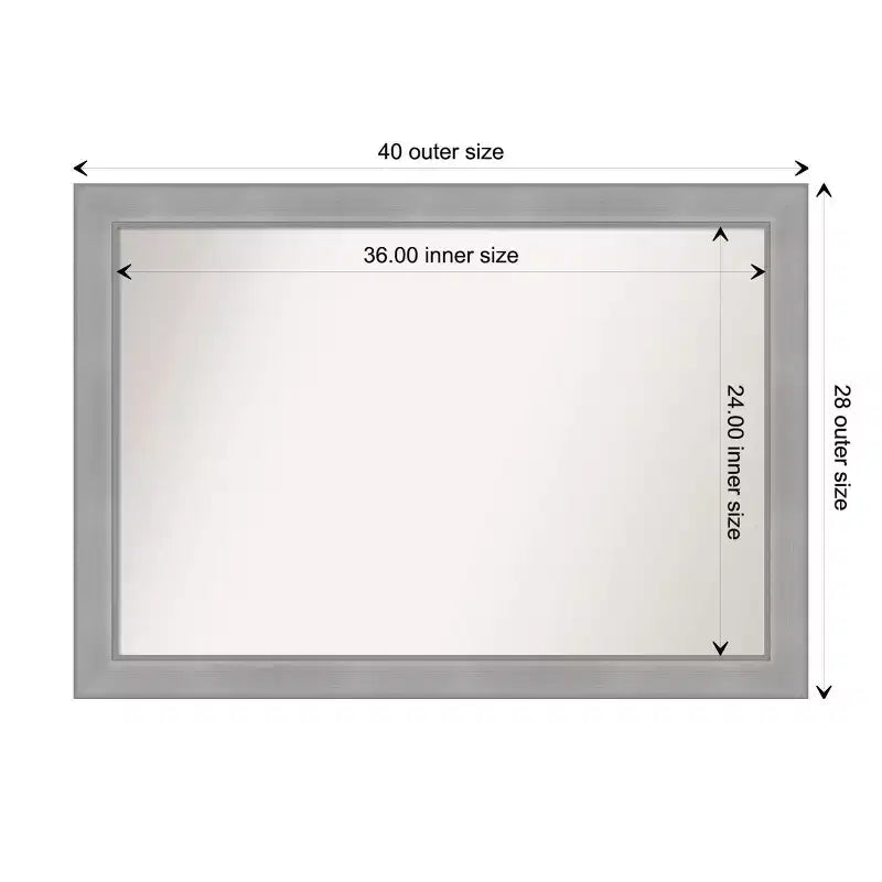 Miroir mural rectangulaire en nickel brossé non biseauté : Cadre moderne en polystyrène
