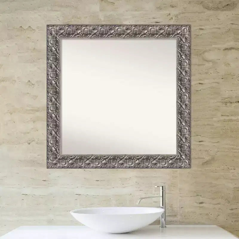 Miroir mural de salle de bain Silver Wood : carré moderne, fixations incluses