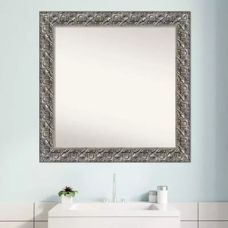 Miroir mural de salle de bain Silver Wood : carré moderne, fixations incluses