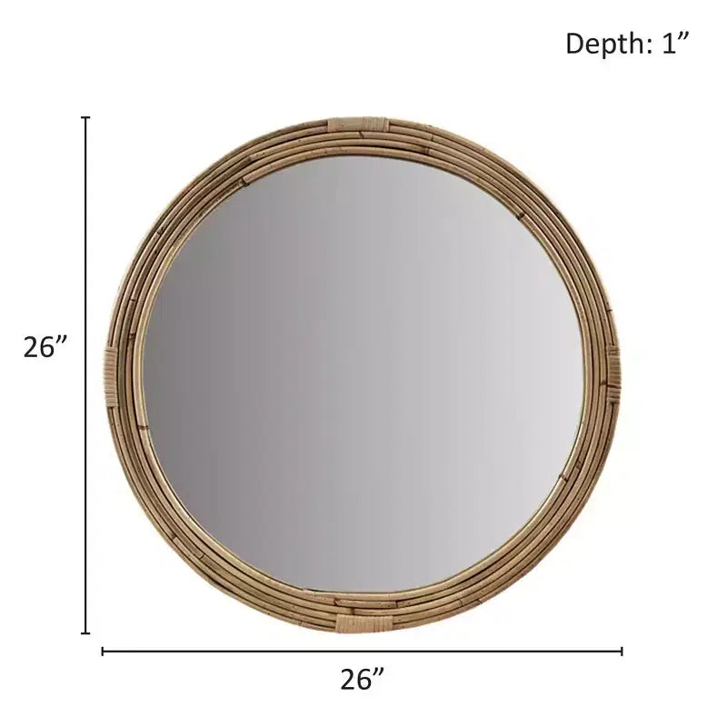 Miroir Mural Rond en Rotin Naturel : Décor Nautique Tressé à la Main, Aucun Assemblage Requis