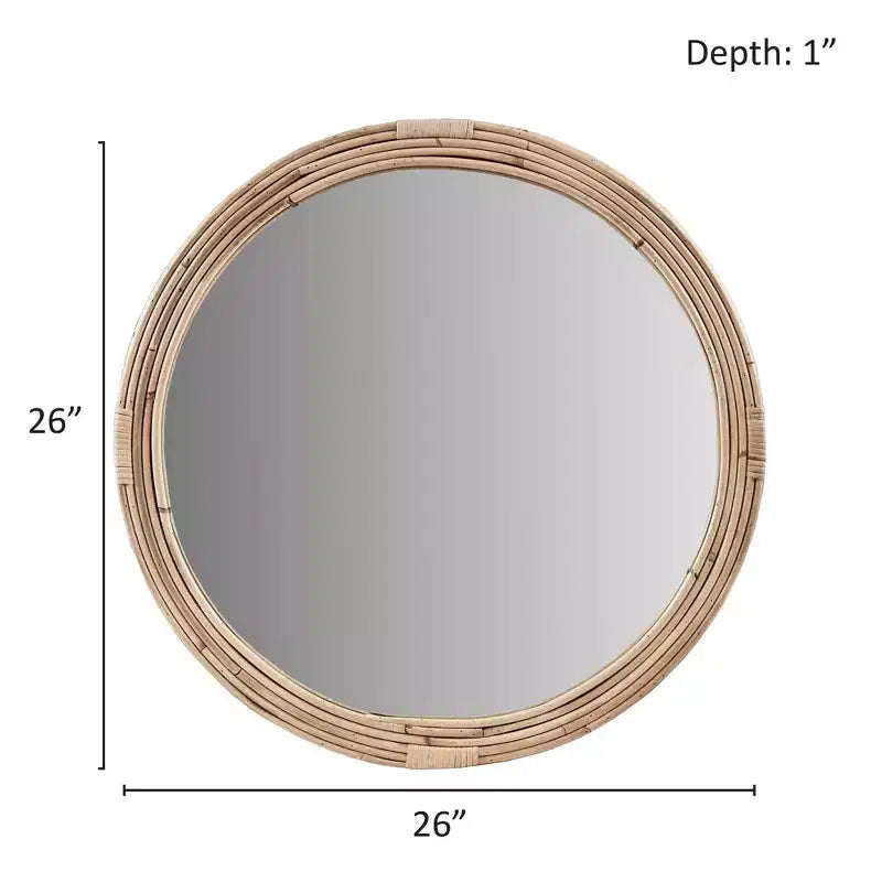 Miroir Mural Rond en Rotin Naturel : Décor Nautique Tressé à la Main, Aucun Assemblage Requis