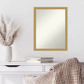 Miroir mural étroit doré brossé Grace non biseauté : Miroir de courtoisie rectangulaire moderne avec matériel de montage inclus