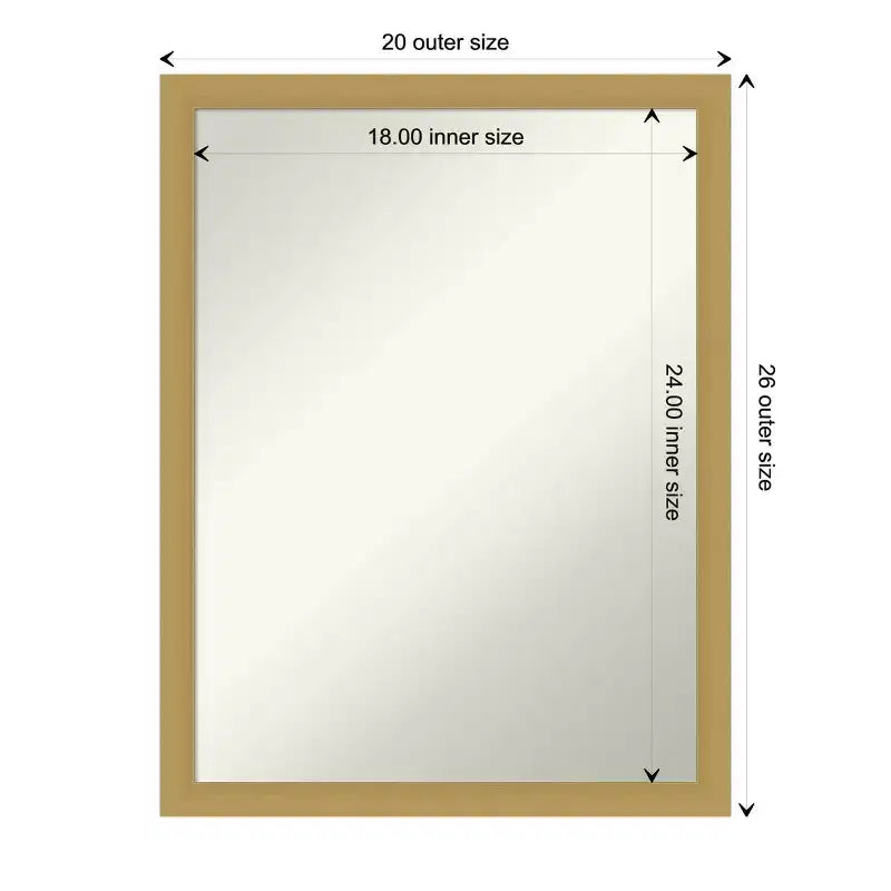 Miroir mural étroit doré brossé Grace non biseauté : Miroir de courtoisie rectangulaire moderne avec matériel de montage inclus