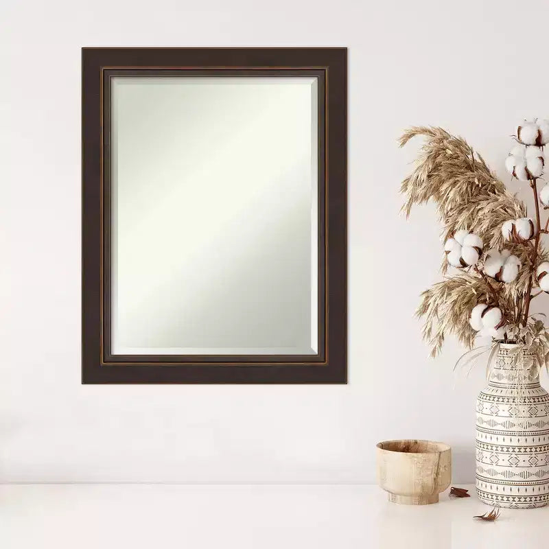 Miroir mural rectangulaire moderne biseauté Lara Bronze Wood : Aucun assemblage requis, quincaillerie incluse