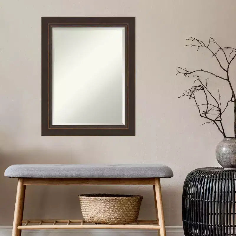 Miroir mural rectangulaire moderne biseauté Lara Bronze Wood : Aucun assemblage requis, quincaillerie incluse
