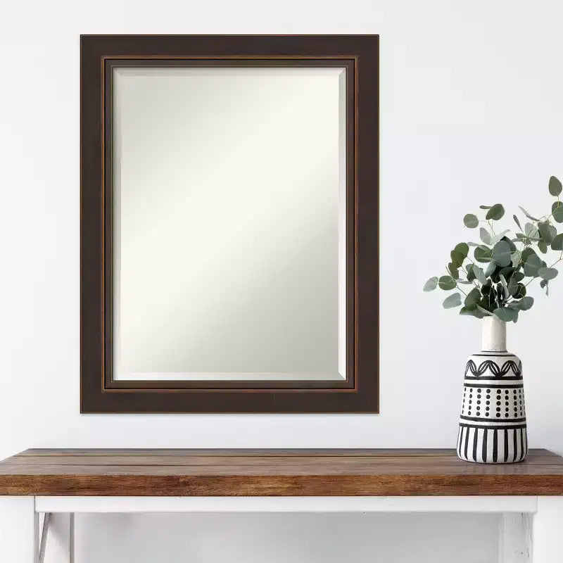 Miroir mural rectangulaire moderne biseauté Lara Bronze Wood : Aucun assemblage requis, quincaillerie incluse