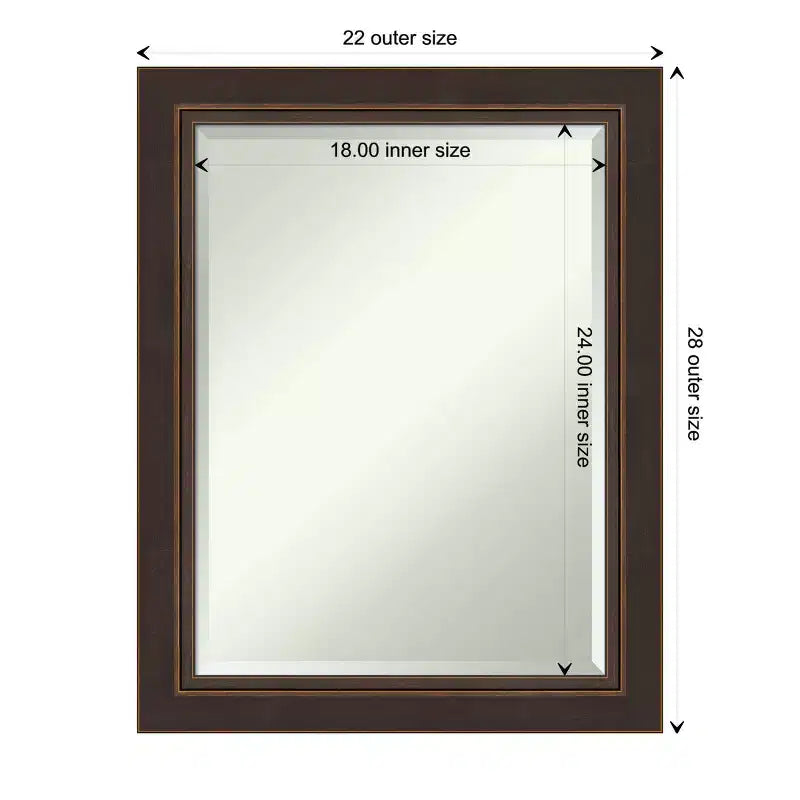 Miroir mural rectangulaire moderne biseauté Lara Bronze Wood : Aucun assemblage requis, quincaillerie incluse