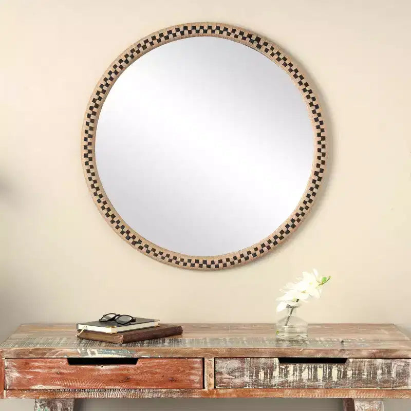 Miroir mural à carreaux tissé à la main en bois, 32"x32", marron
