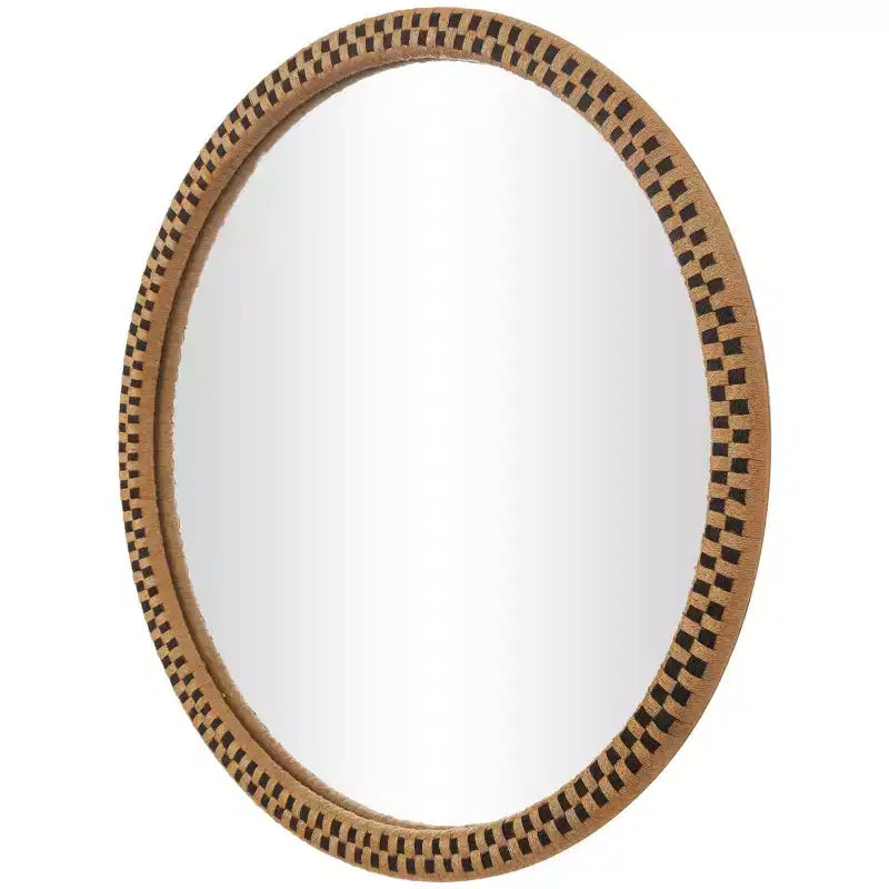 Miroir mural à carreaux tissé à la main en bois, 32"x32", marron