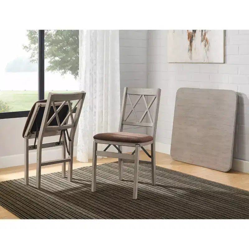 Stakmore Set of 2 Folding Chair Driftwood Finish Upholstered Fully Assembled Hardwood Frame