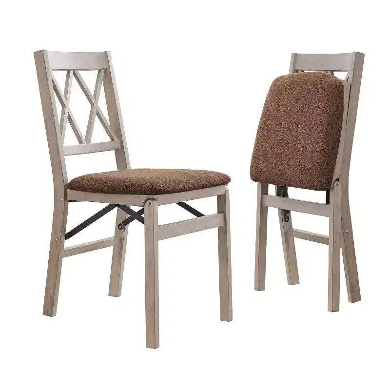 Chaise pliante, finition bois flotté, rembourrée, entièrement assemblée, cadre en bois dur
