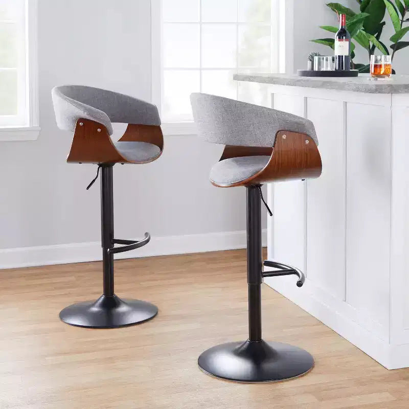 Tabourets de bar réglables vintage modernes Noir/Noyer/Gris clair : Base en métal rembourrée pivotante