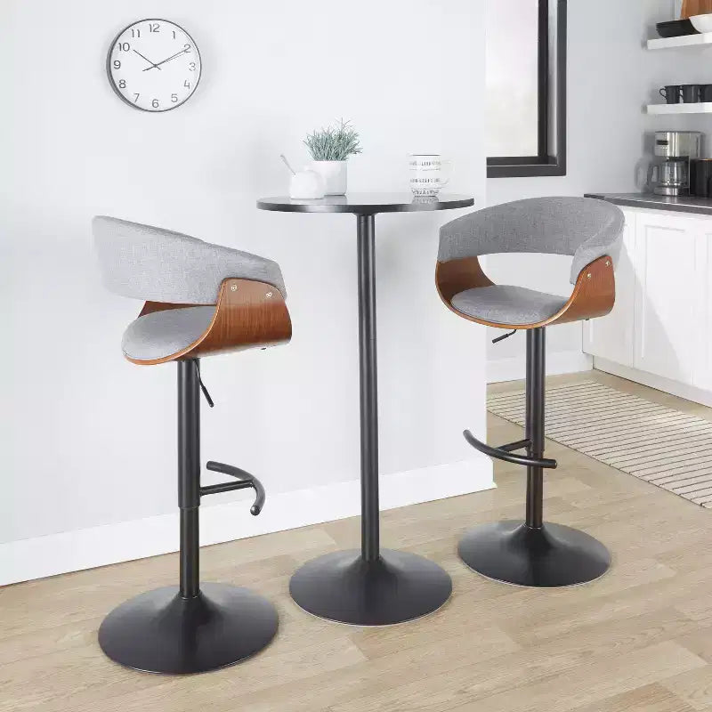 Tabourets de bar réglables vintage modernes Noir/Noyer/Gris clair : Base en métal rembourrée pivotante