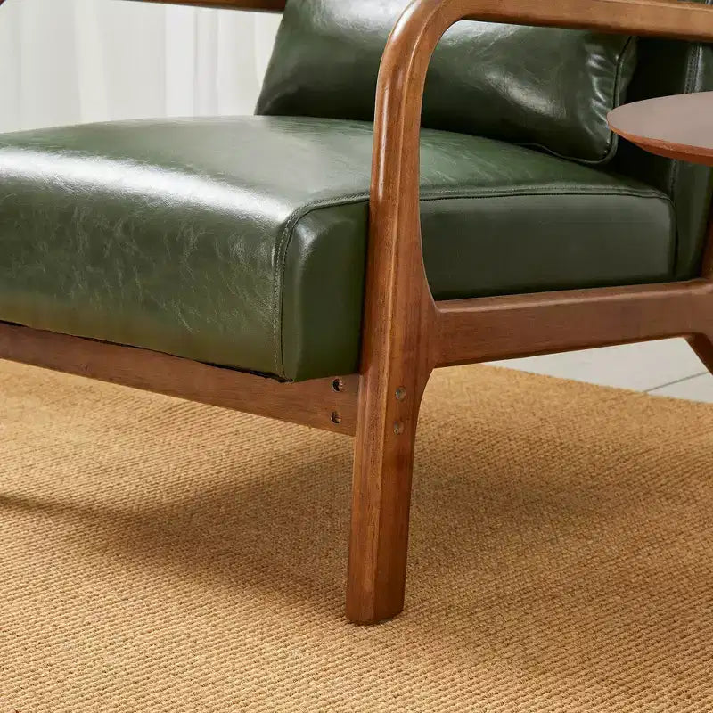 Fauteuil d'appoint Mid-Century Modern en similicuir avec cadre en bois d'hévéa couleur noyer - Vert chasseur
