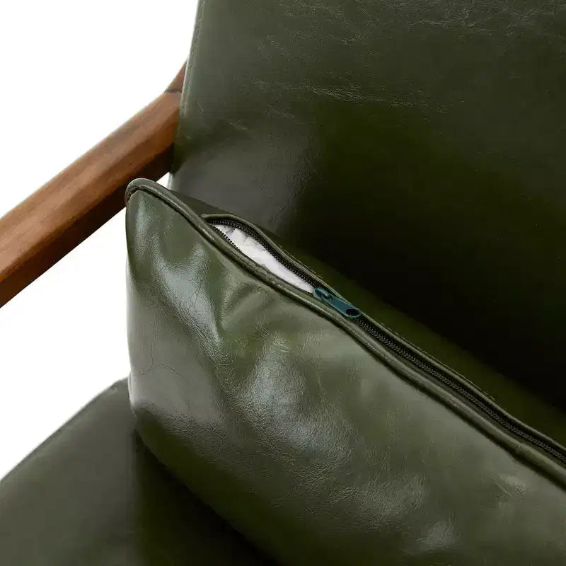 Fauteuil d'appoint Mid-Century Modern en similicuir avec cadre en bois d'hévéa couleur noyer - Vert chasseur