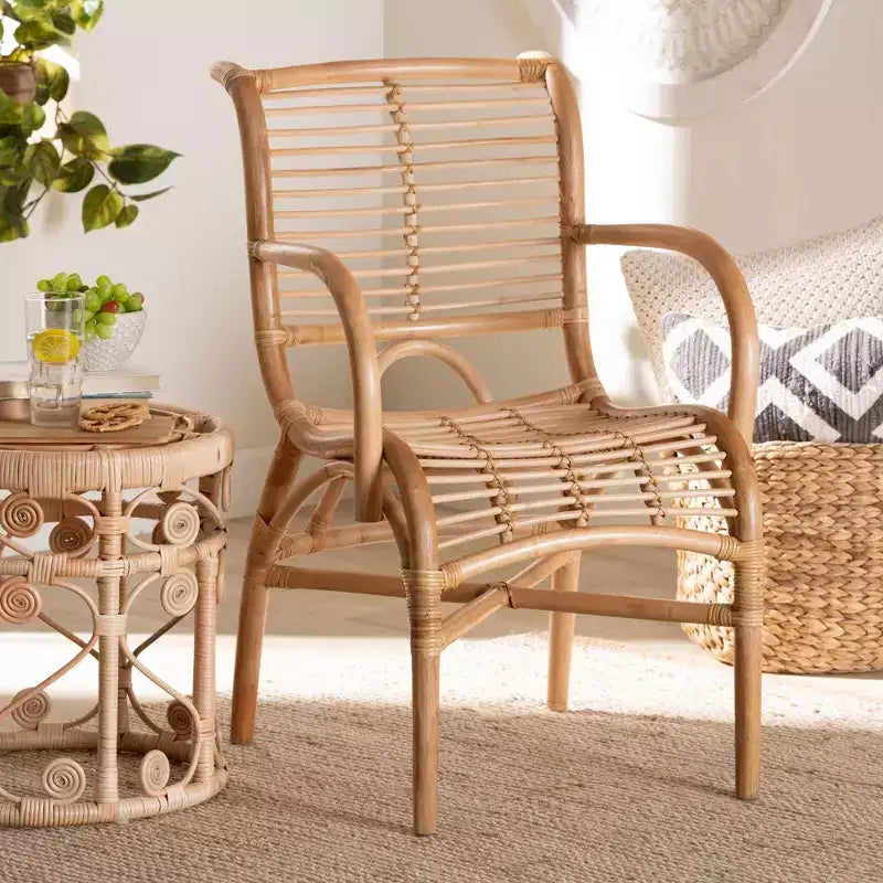 Fauteuil de salon en rotin naturel marron naturel : rotin d'intérieur sans pivot
