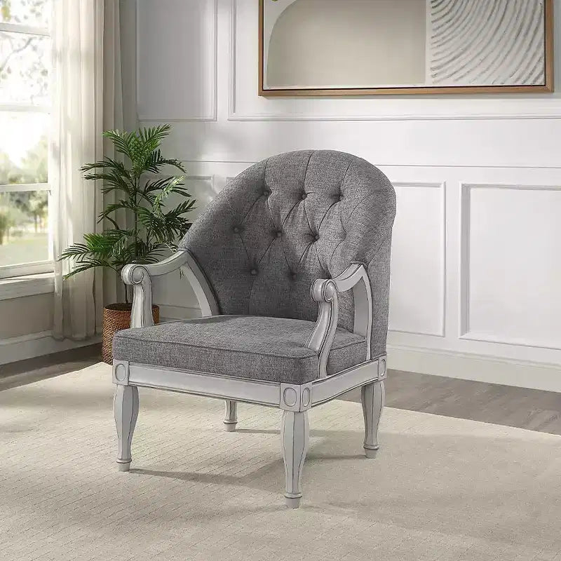31" Florian Accent Chair: Tufted Cotton Upholstery No Assembly - Acme Furniture