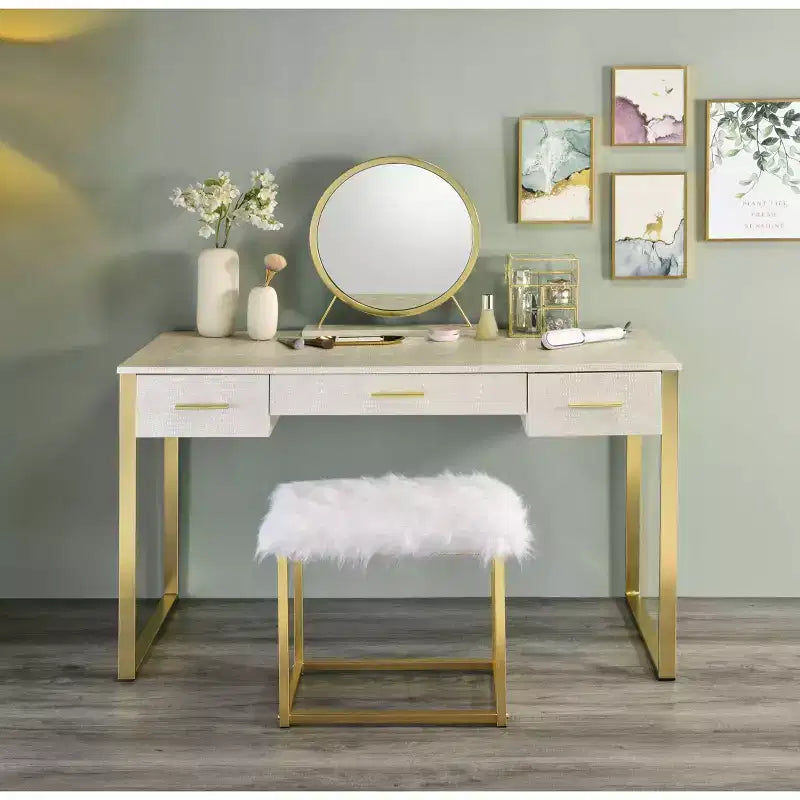 Coiffeuse Blanc antique et fini champagne