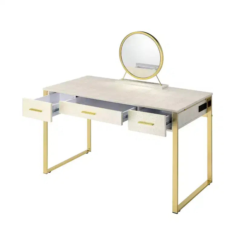 Coiffeuse Blanc antique et fini champagne