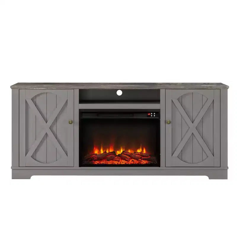 Farmhouse TV Stand for TVs up to 70'' with Electric Fireplace & Storage Cabinets - Festivo