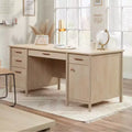 Bureau de direction en érable naturel : Meuble de bureau à domicile avec rangement et tablette coulissante pour clavier