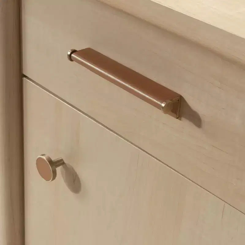 Bureau de direction en érable naturel : Meuble de bureau à domicile avec rangement et tablette coulissante pour clavier