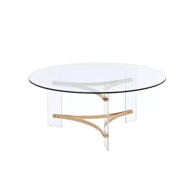41" Sosi Coffee Table Gold Finish - Acme Furniture: Modern Round Tempered Glass Top Storage Compartment Powder-Coated Frame
