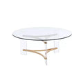 41" Sosi Coffee Table Gold Finish - Acme Furniture: Modern Round Tempered Glass Top Storage Compartment Powder-Coated Frame