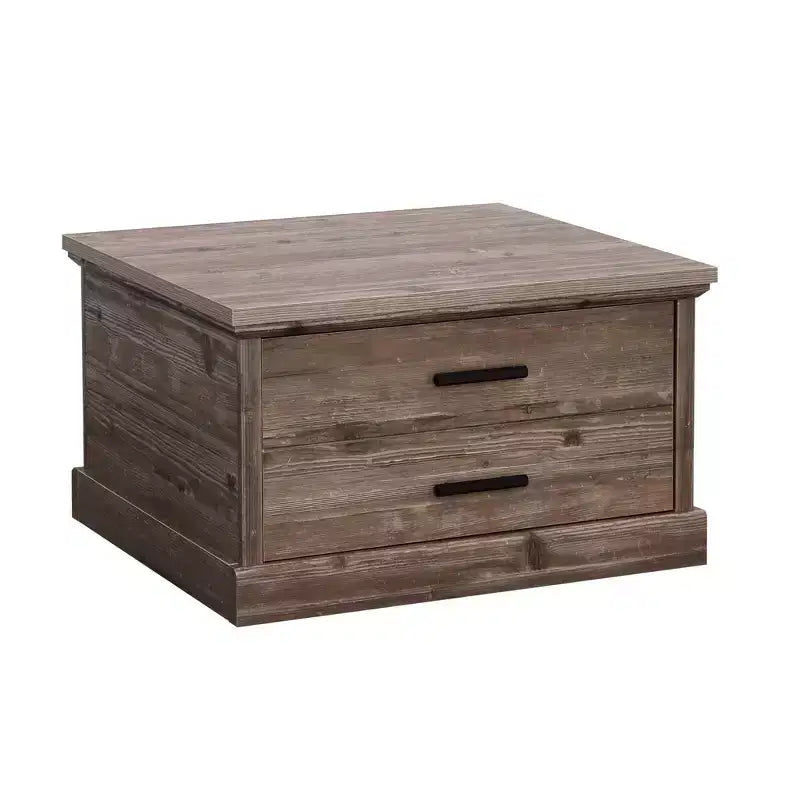 Sauder Aspen Post Square Coffee Table Pebble Pine: Farmhouse Style MDF with Metal Hardware Meets CPSC Standards