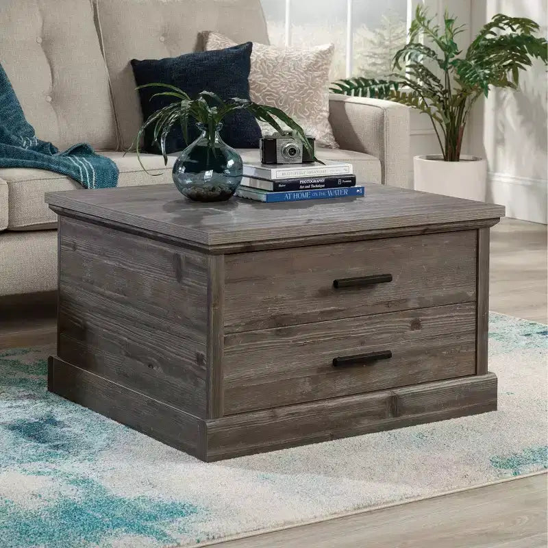 Table basse carrée Pin Galet : MDF style Ferme