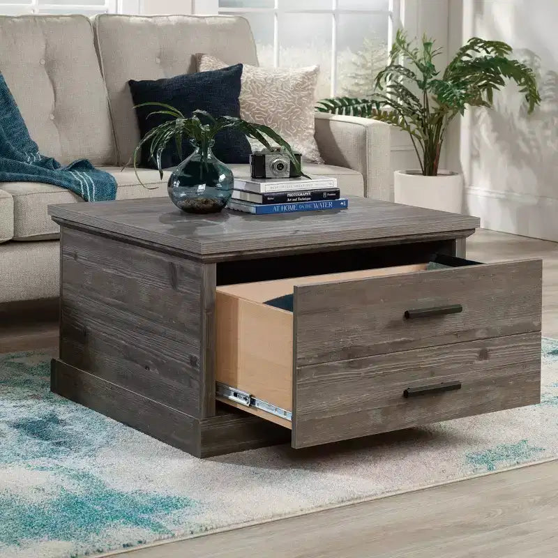 Table basse carrée Pin Galet : MDF style Ferme