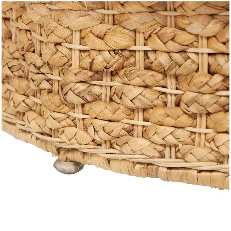 Table basse conique tissée à la main avec plateau en verre marron : Style nautique côtier, aucun assemblage requis