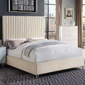 Lit velours beige : luxueux, capitonné, cadre en bois, textile acrylique