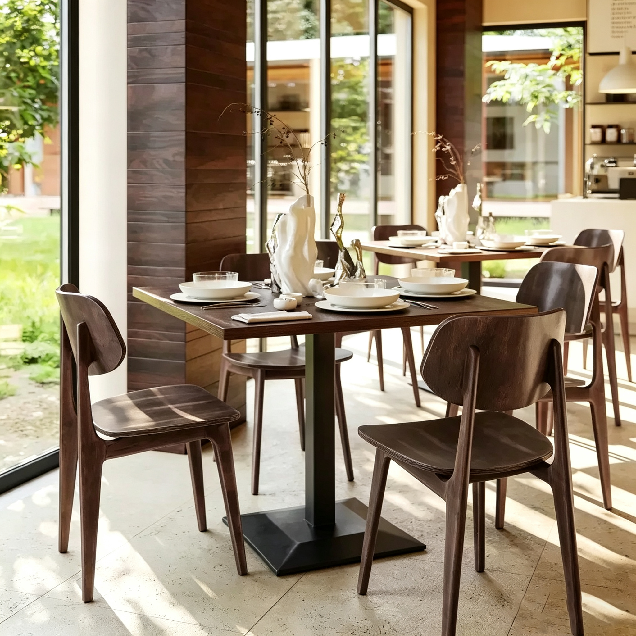 Chaises de salle à manger en bois massif de qualité commerciale avec dossiers ovales incurvés