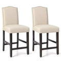 Costway Set of 2 Upholstered Bar stools 25'' Counter Height Chairs with Rubber Wood Legs Grey/Beige