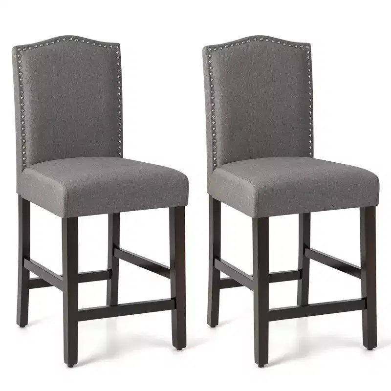 Costway Lot de 2 tabourets de bar rembourrés de 63,5 cm de hauteur de comptoir avec pieds en bois d'hévéa Gris/Beige
