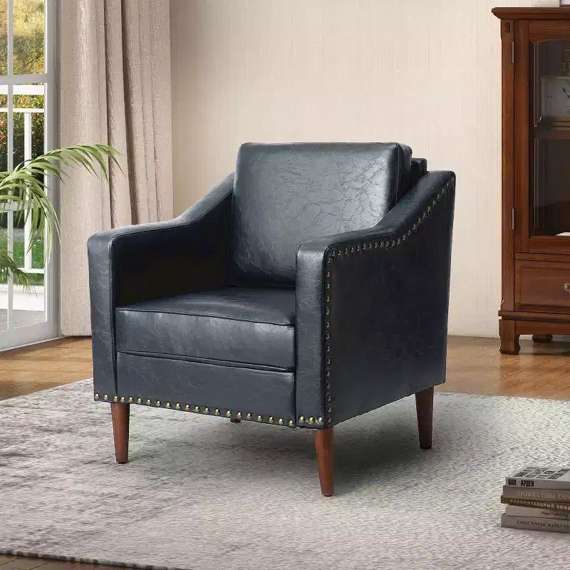 Bonita Transitional Vegan Leather Armchair with Removable Seat Cushion and Nailhead Trims| ART OF LIVING DESIGNS