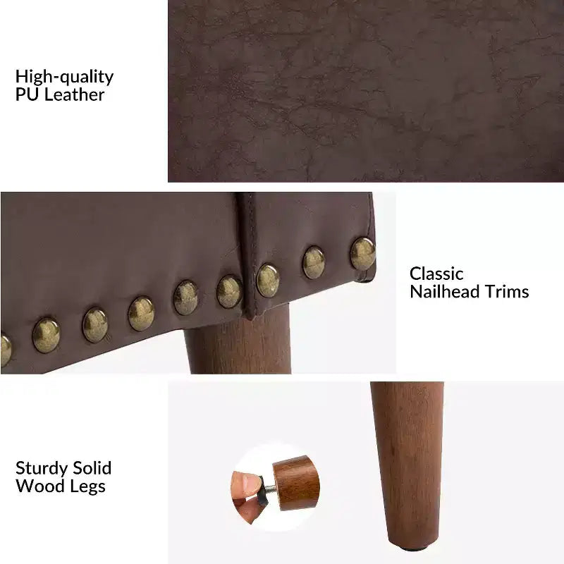 Fauteuil en cuir végétalien de transition avec coussin d'assise amovible et clous décoratifs