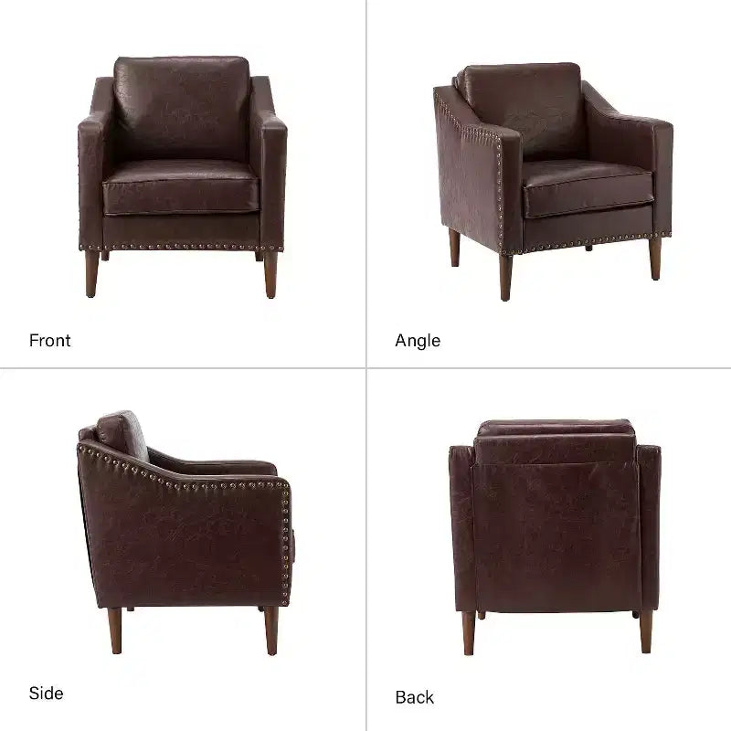 Fauteuil en cuir végétalien de transition avec coussin d'assise amovible et clous décoratifs