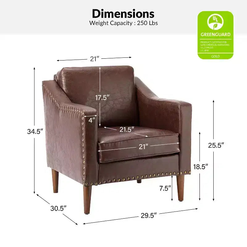 Fauteuil en cuir végétalien de transition avec coussin d'assise amovible et clous décoratifs