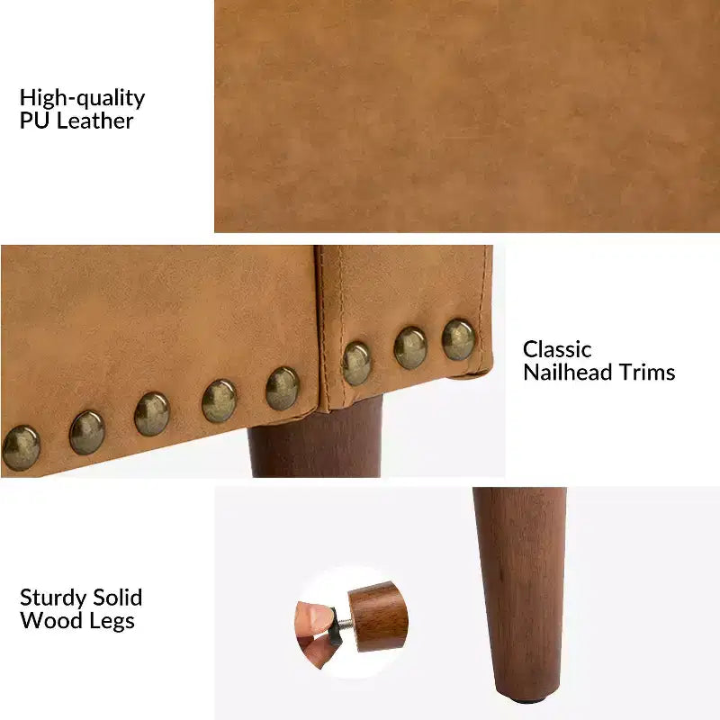 Fauteuil en cuir végétalien de transition avec coussin d'assise amovible et clous décoratifs