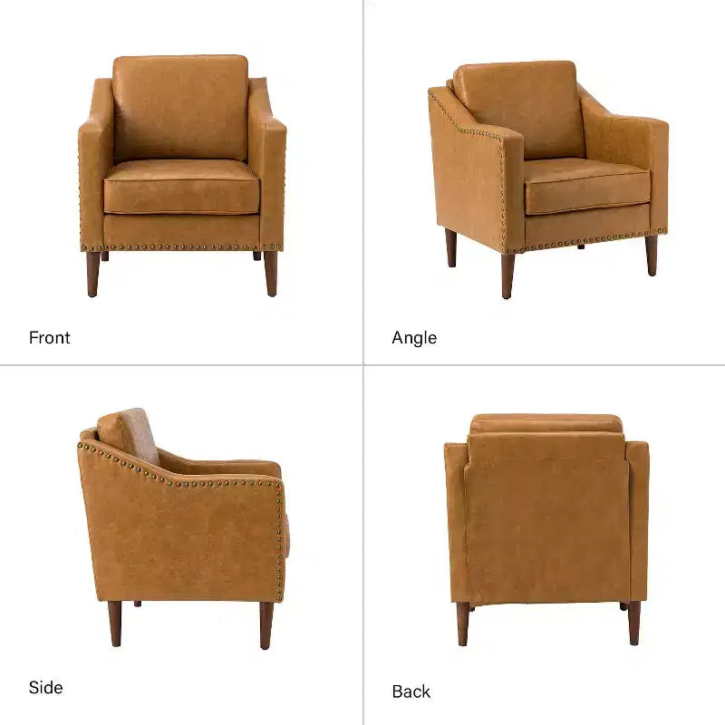 Fauteuil en cuir végétalien de transition avec coussin d'assise amovible et clous décoratifs