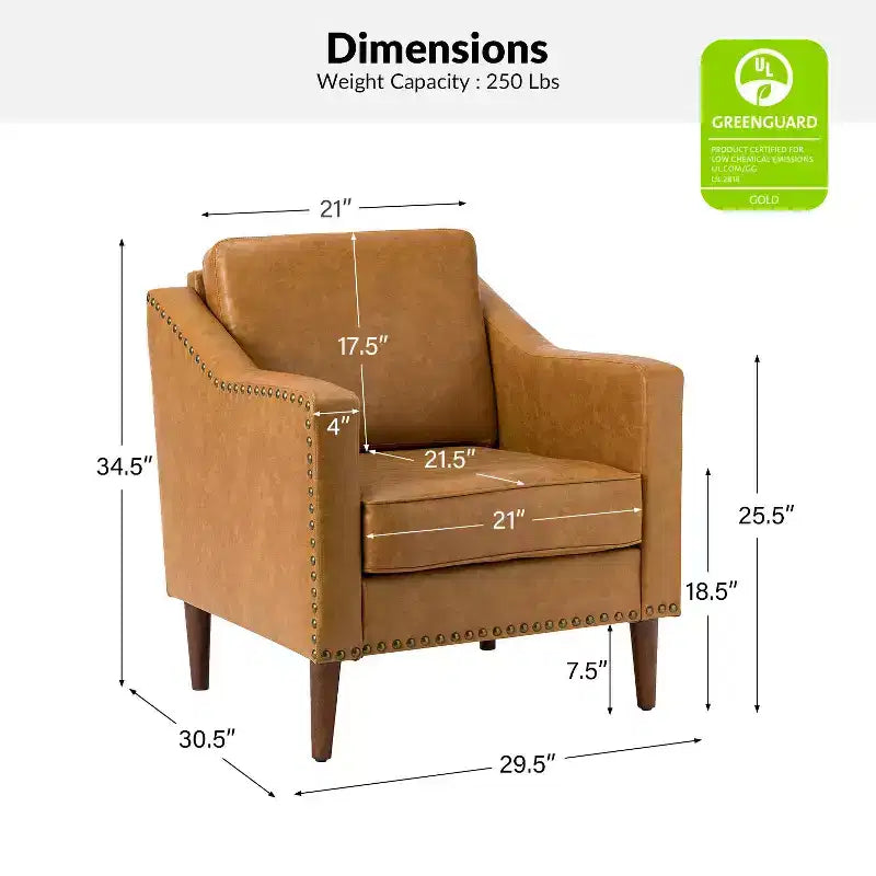 Fauteuil en cuir végétalien de transition avec coussin d'assise amovible et clous décoratifs