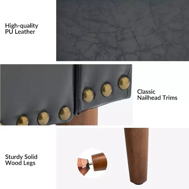Fauteuil en cuir végétalien de transition avec coussin d'assise amovible et clous décoratifs