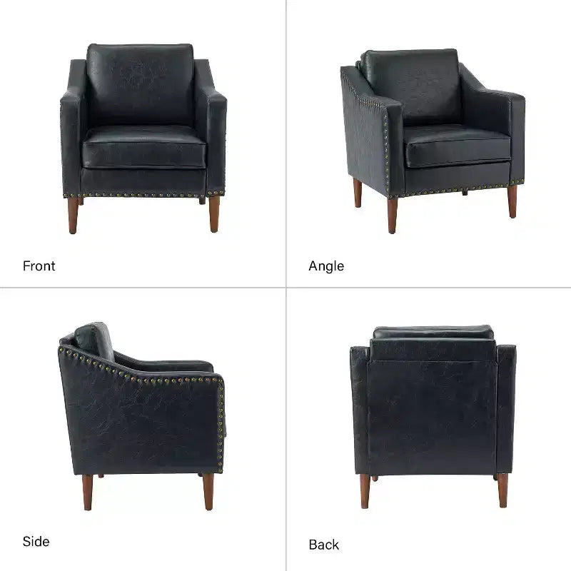 Fauteuil en cuir végétalien de transition avec coussin d'assise amovible et clous décoratifs